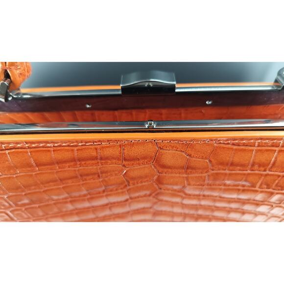 CHÀNTA Large Orange Croc-Embossed Calf Luxury Leather handbag - Picture 3 of 14
